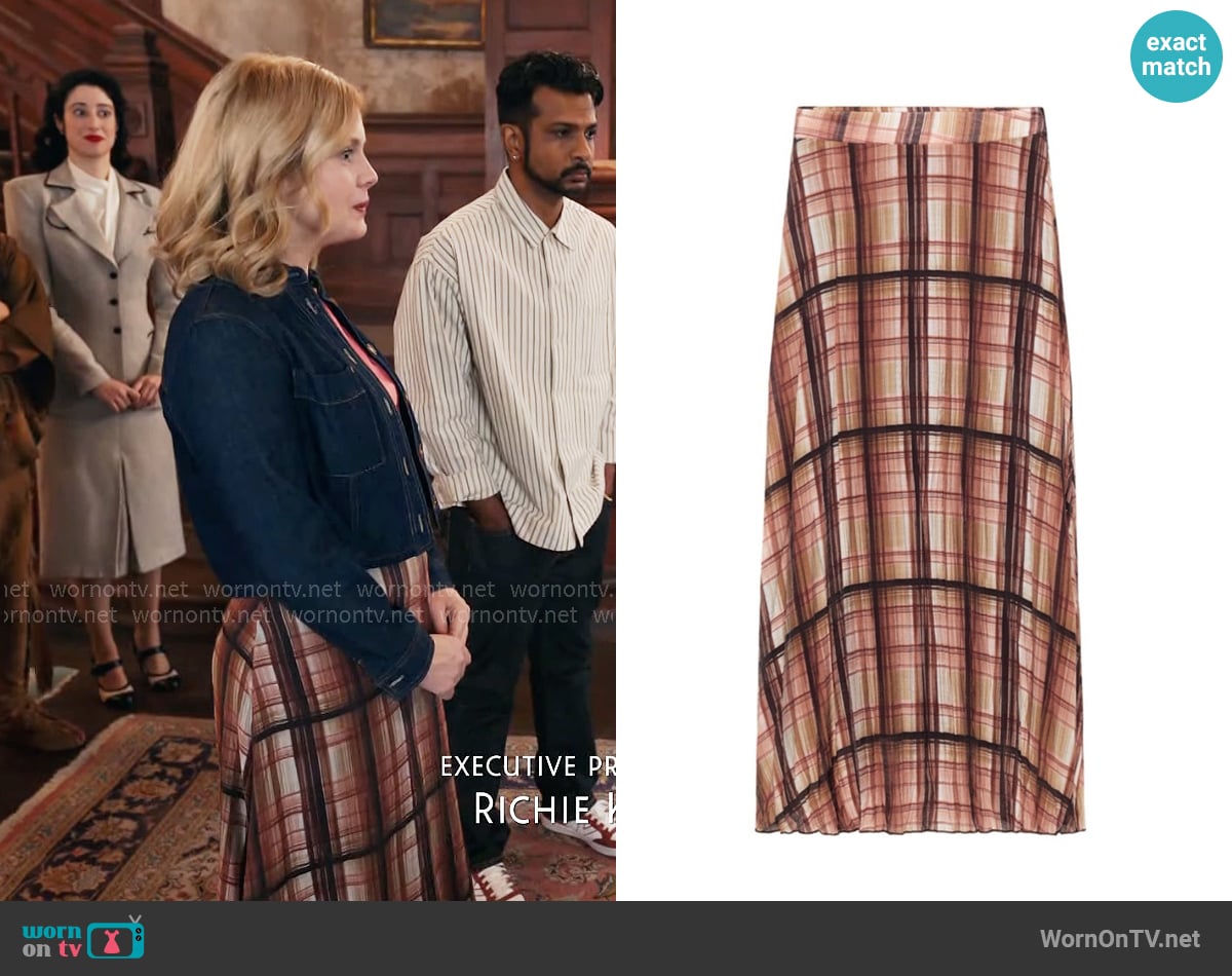 Zara Plaid Midi Skirt worn by Sam (Rose McIver) on Ghosts