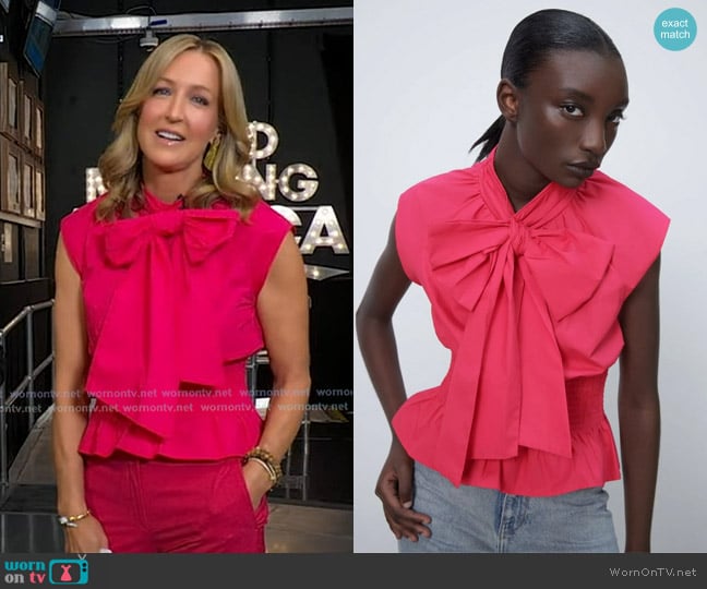 Zara Poplin Top with Bow worn by Lara Spencer on Good Morning America