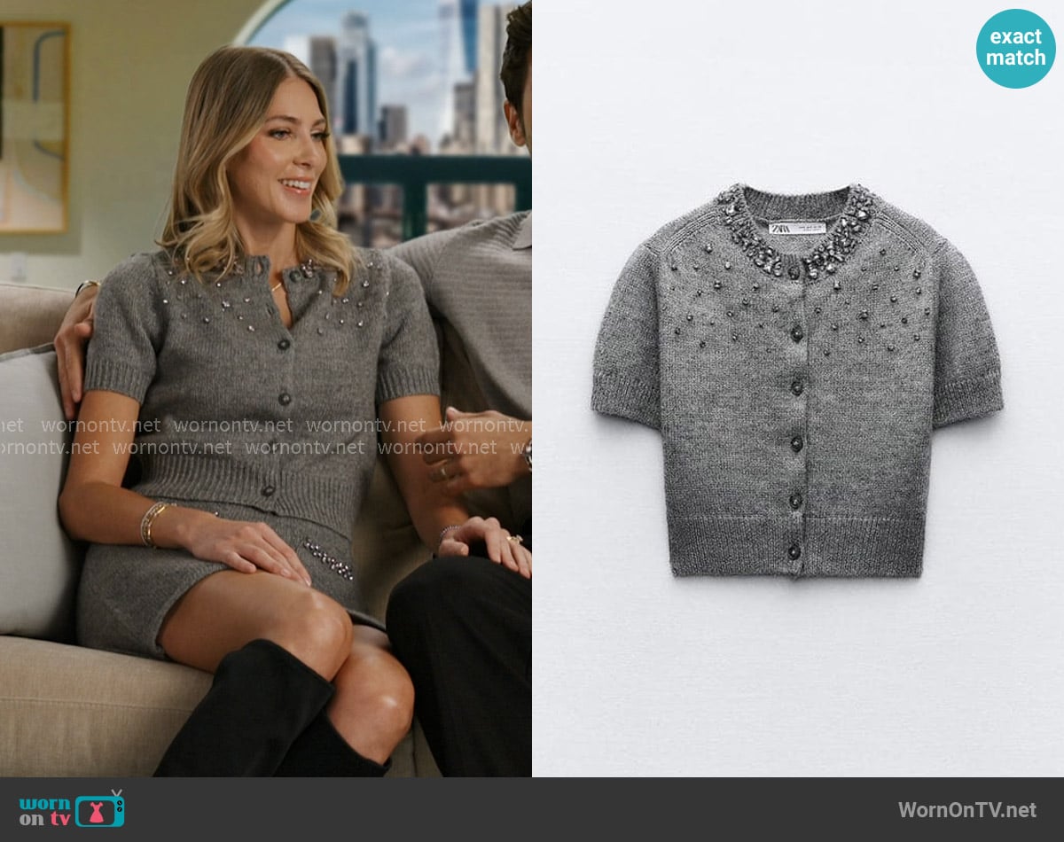 Zara Rhinestone Knit Cardigan worn by Lexi Sundin on In The City