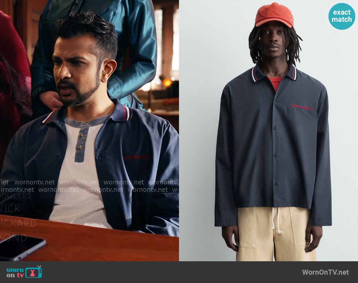 Zara Ribbed-Collar Shirt with Embroidery worn by Jay (Utkarsh Ambudkar) on Ghosts