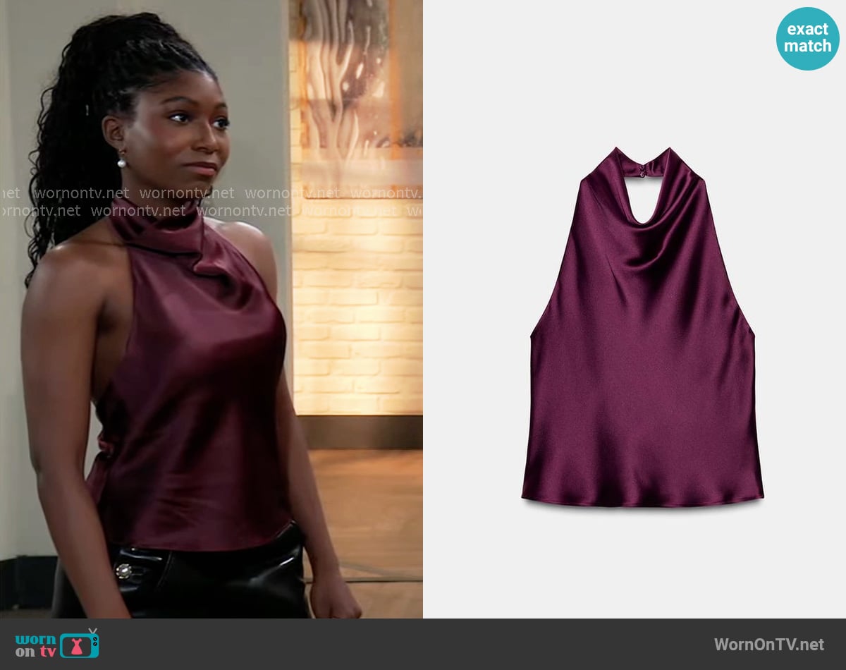 Zara Satin Effect Halter Top worn by Trina Robinson (Tabyana Ali) on General Hospital