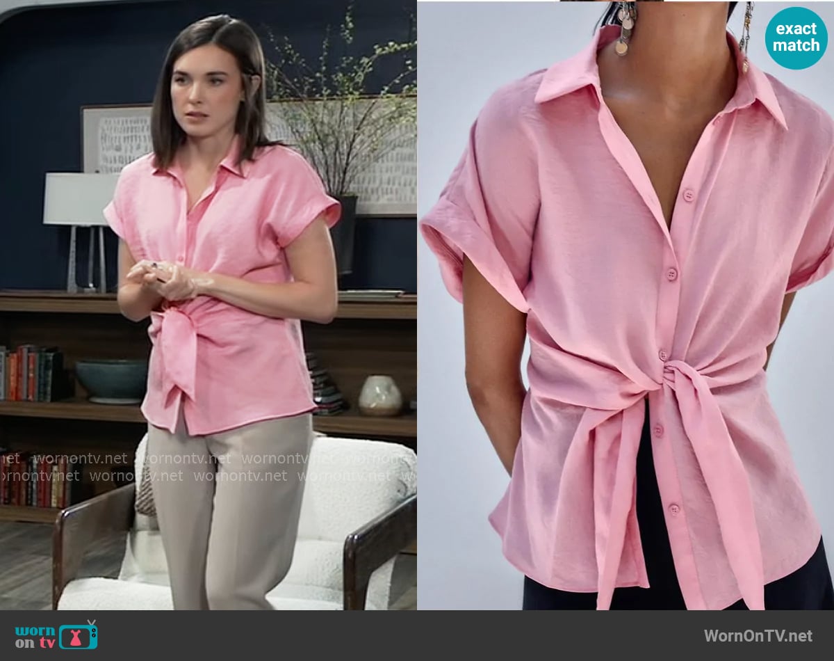 Zara Short-sleeved Shirt with Knot worn by Willow Tait (Katelyn MacMullen) on General Hospital