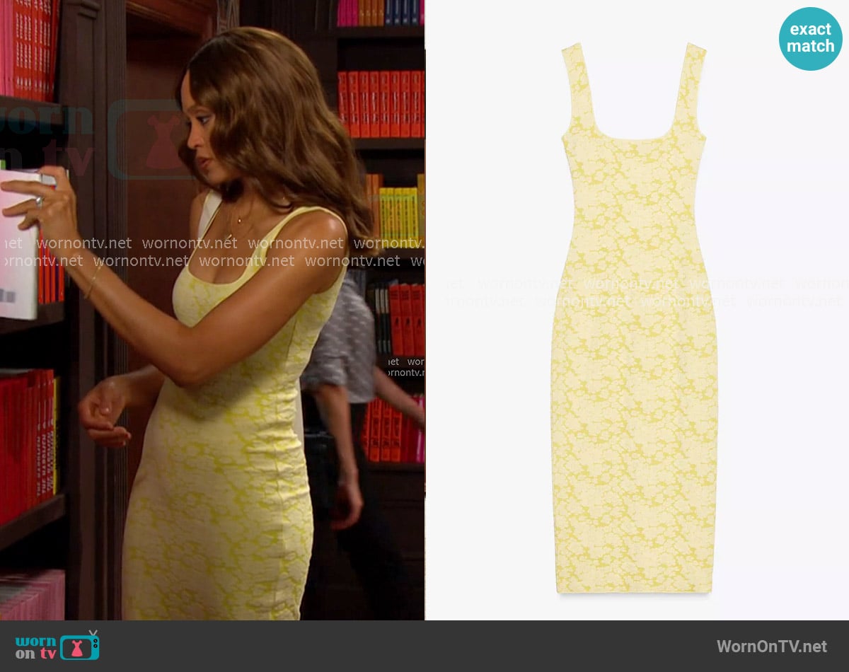 Zara Stretch Square Neck Dress in Yellow worn by Lani Price (Sal Stowers) on Days of our Lives