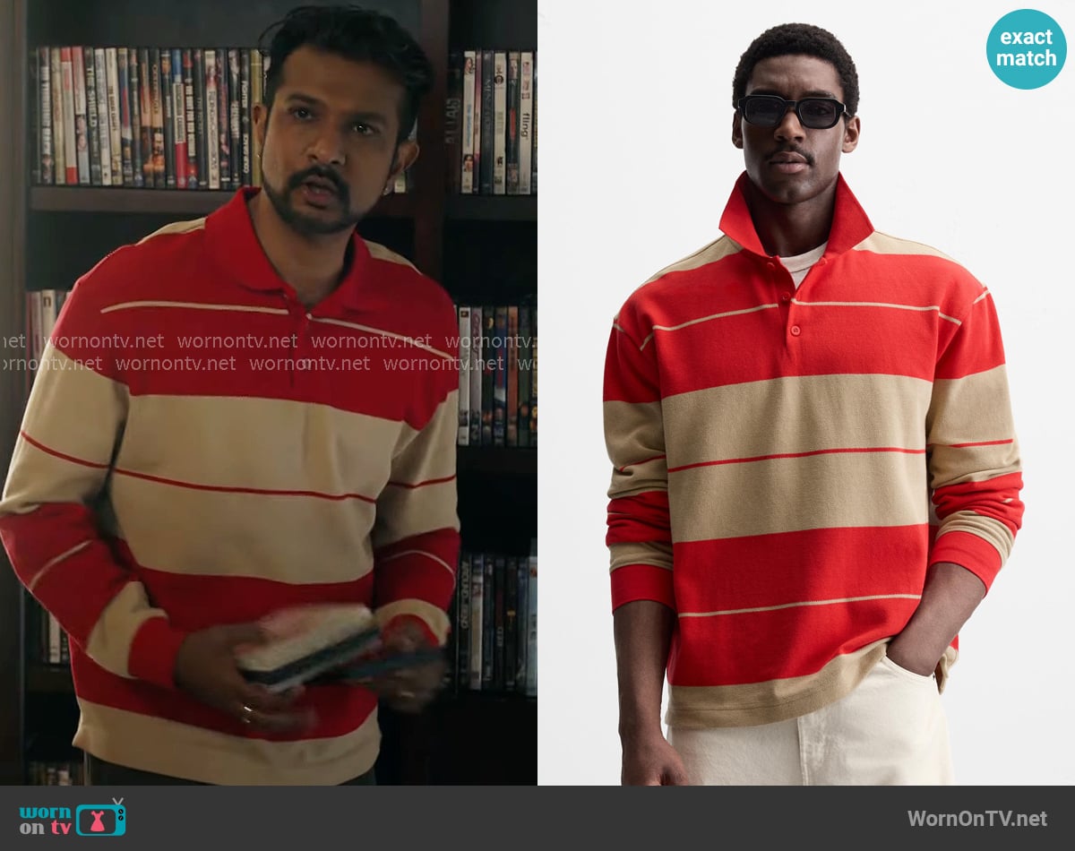 Zara Striped Piqué Polo Shirt worn by Jay (Utkarsh Ambudkar) on Ghosts