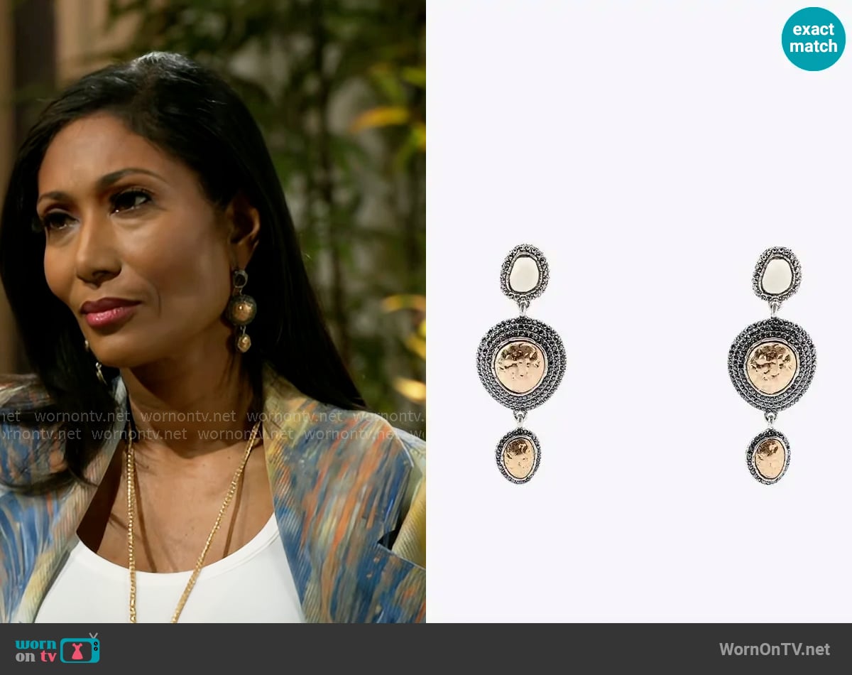 Zara Textured Jewel Triple Earrings worn by Dana 'Leslie' Thomas (Trisha Mann-Grant) on Beyond the Gates