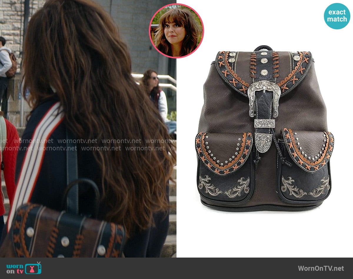 Zelris Western Country Floral Buckle Backpack worn by Allie Hayes (Mika Abdalla) on Off Campus