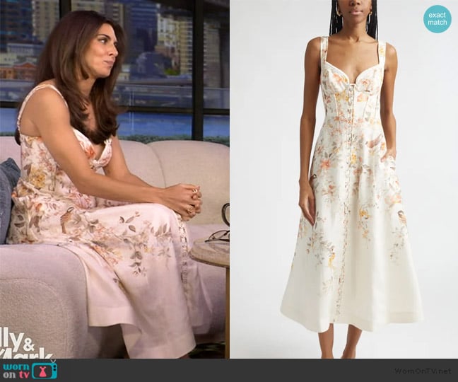 Zimmermann Luna Buttoned Linen Picnic Midi Dress worn by Jamie Lynn Sigler on Live with Kelly and Mark