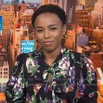 Zinhle's black floral print tie neck blouse on NBC News Daily