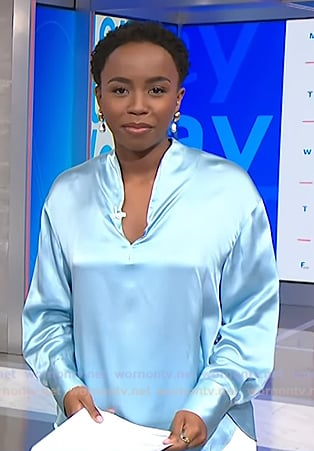 Zinhle’s light blue satin blouse on NBC News Daily