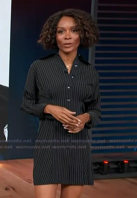Zuri’s black pinstripe dress on Access Hollywood