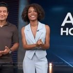 Zuri's blue vest and pants on Access Hollywood