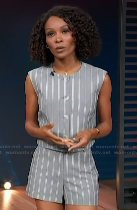 Zuri’s gray stripe vest and shorts on Access Hollywood
