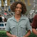 Zuri's green gingham check dress on Access Hollywood