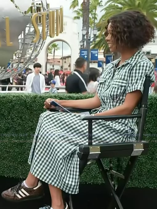 Zuri’s green gingham check dress on Access Hollywood