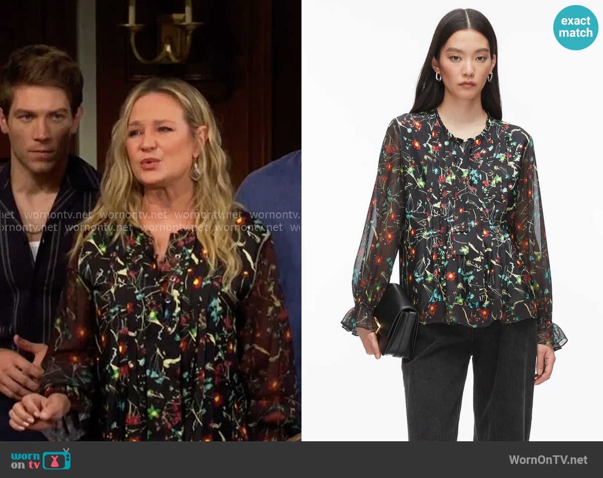 3.1 Phillip Lim Bliss Floral Blouse worn by Sharon Newman (Sharon Case) on The Young and the Restless