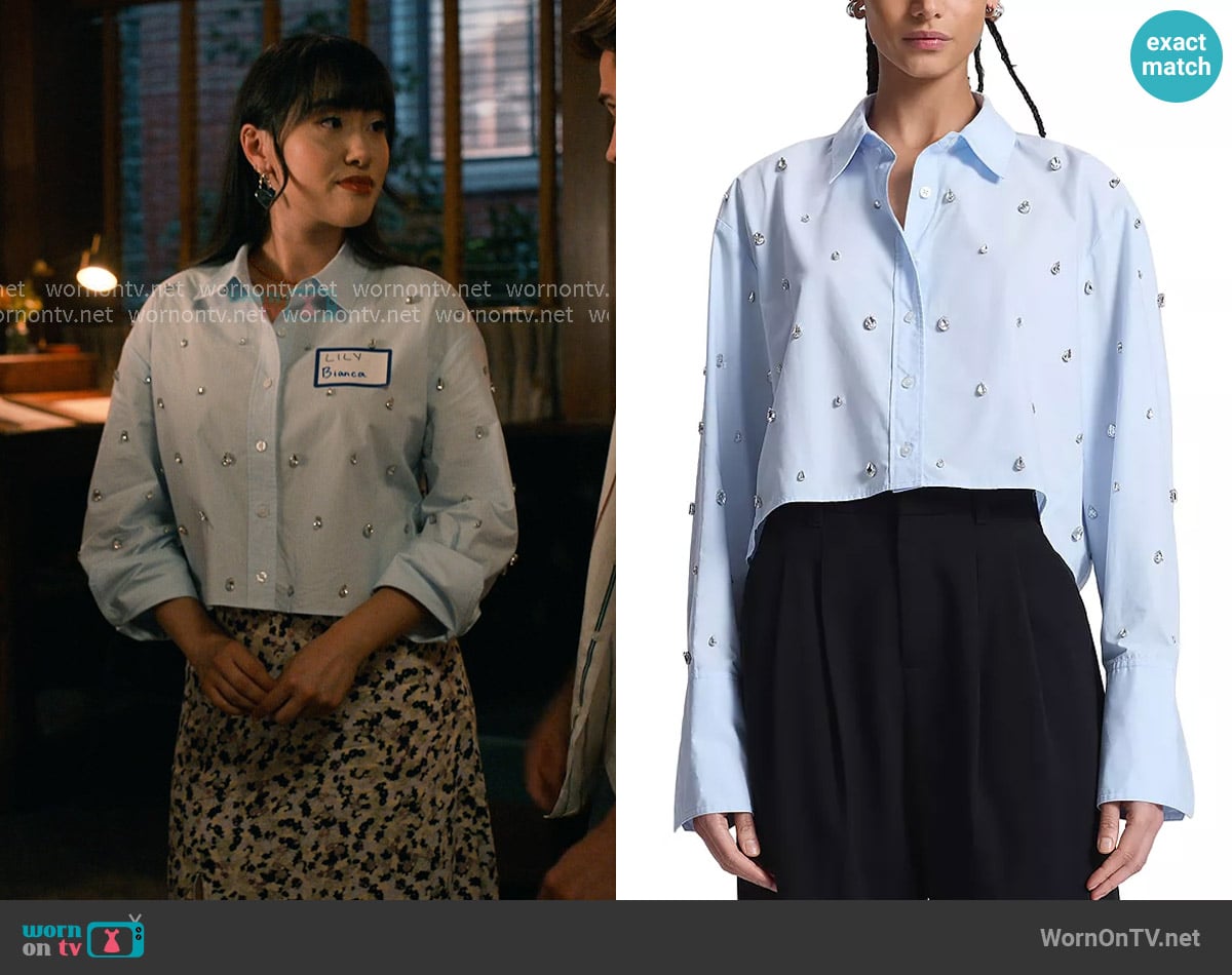 A.L.C. Mackie Embellished Shirt worn by Lily Song (Artemis) on Sweet Magnolias