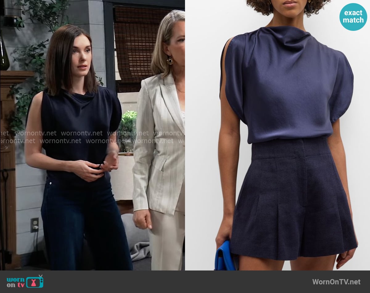 A.L.C Nadia Satin Petal-Sleeve Top worn by Willow Tait (Katelyn MacMullen) on General Hospital