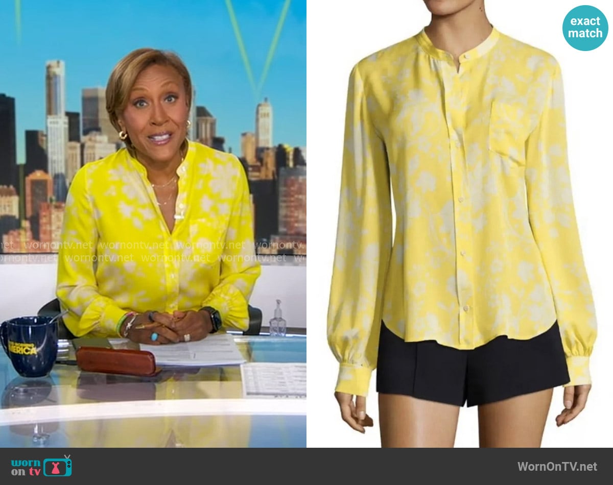 A.L.C. Walter Floral-Print Silk Blouse worn by Robin Roberts on Good Morning America