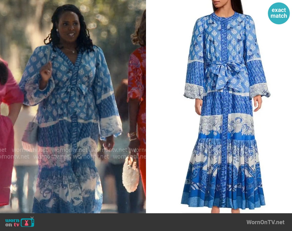 A loves A Mandarin Collar Long Balloon Sleeve A-Line Maxi Dress worn by  Peggy Joyce Martin (Brittany L. Smith) on Sweet Magnolias