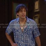 Aaron’s blue printed short sleeve shirt on Days of our Lives