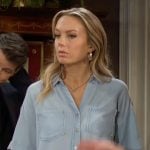Abby’s chambray shirt and black wrap skirt on The Young and the Restless