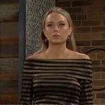 Abby’s gold striped off-shoulder top on The Young and the Restless