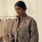 Abby’s gray camo print jacket on Not Suitable For Work