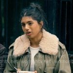 Abby’s green jacket with fur collar on Not Suitable For Work