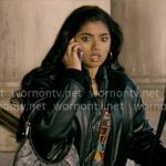 Abby's leather bomber jacket and buckle bag on Not Suitable For Work