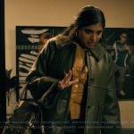 Abby's leather shearling coat on Not Suitable For Work
