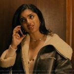 Abby’s leather shearling jacket on Not Suitable For Work