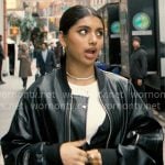 Abby’s long leather bomber jacket on Not Suitable For Work