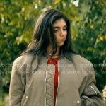 Abby's olive bomber jacket on Not Suitable For Work