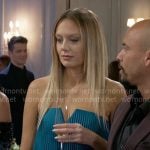 Abby’s teal pleated strapless dress on Beyond the Gates