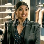 Abby's wrap top and leather blazer on Not Suitable For Work