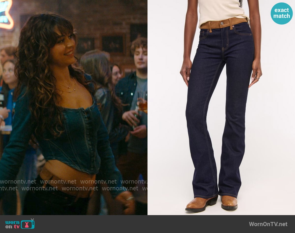 Abercrombie and Fitch Mid Rise Bootcut Vegan Suede Waistband Jean worn by Allie Hayes (Mika Abdalla) on Off Campus