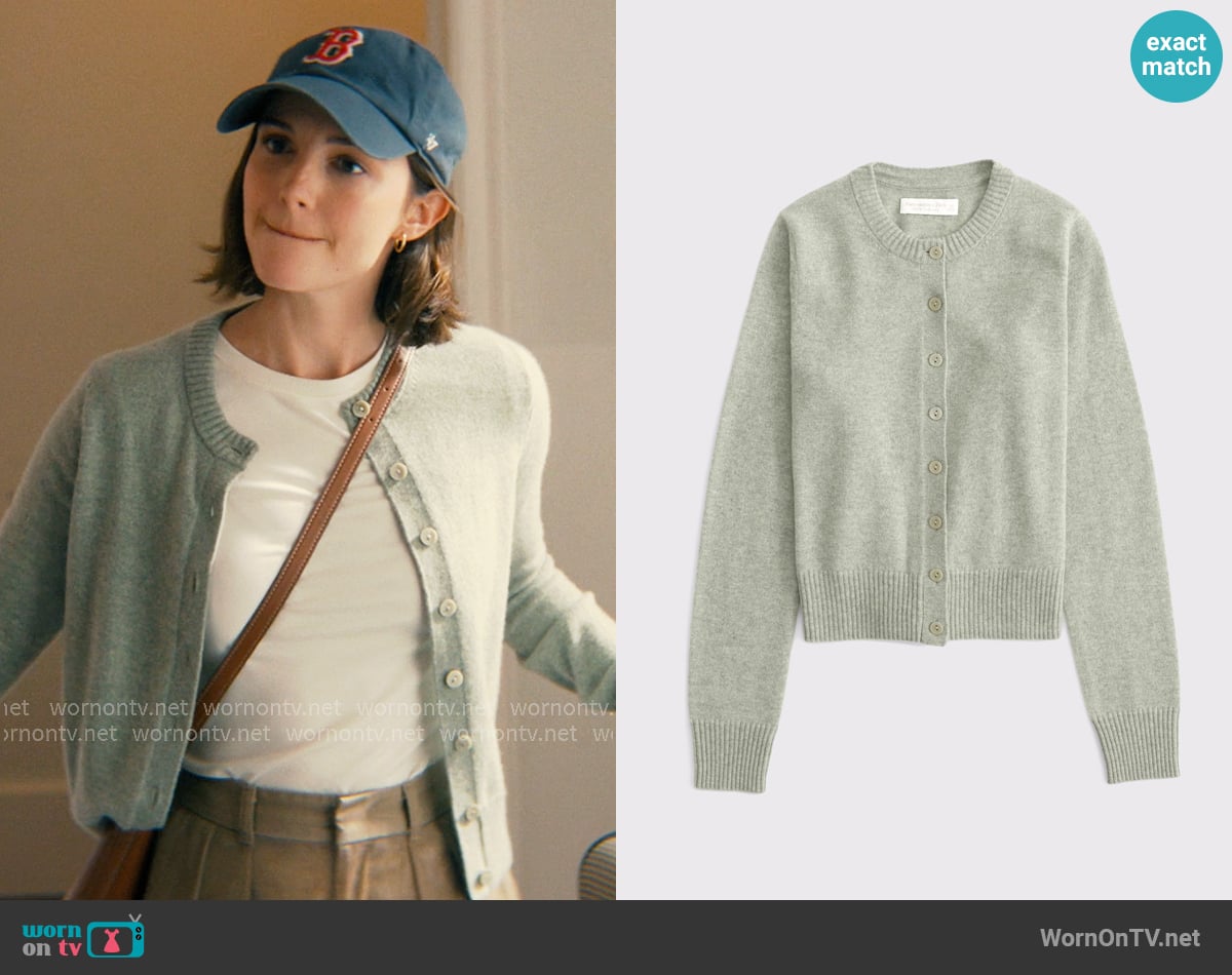 Abercrombie Cashmere Crew Cardigan in Slate Green worn by AJ Pascarelli (Ella Hunt) on Not Suitable For Work