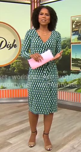 Adriana Diaz’s green geometric print wrap dress on CBS Mornings