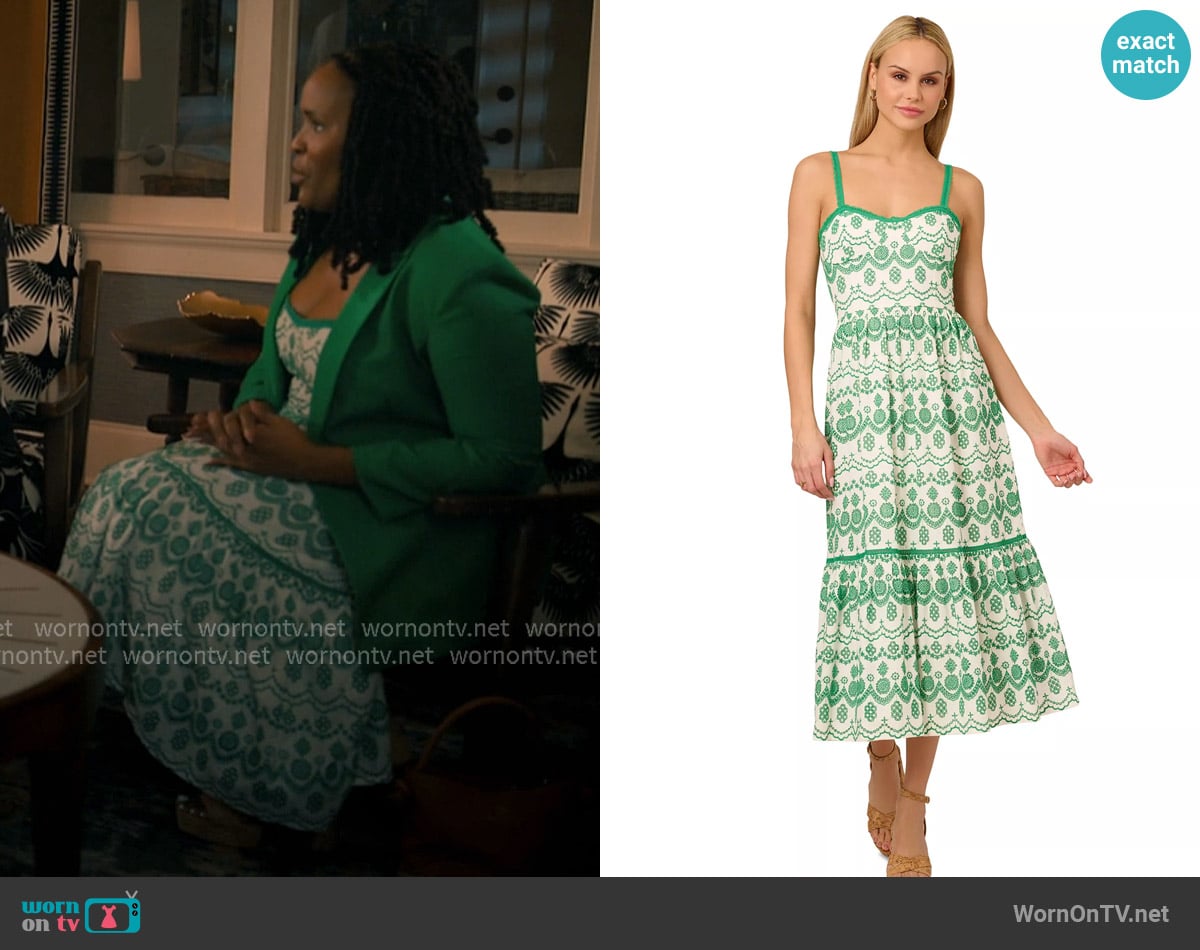 Adrianna Papell Cotton Eyelet Midi Dress worn by Peggy Joyce Martin (Brittany L. Smith) on Sweet Magnolias