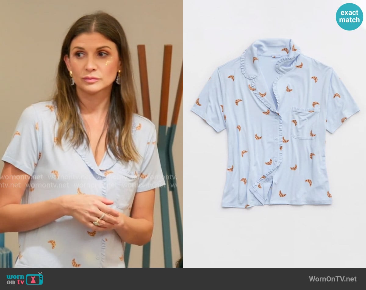 Aerie Ruffle Pajama Shirt worn by Janet Caperna on The Valley