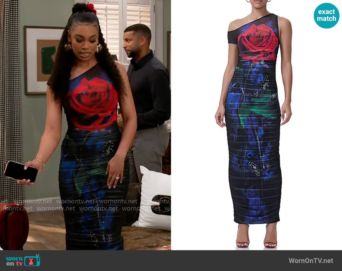 AFRM Biona Dress in Realism Rose worn by Chelsea Hamilton (RhonniRose Mantilla) on Beyond the Gates