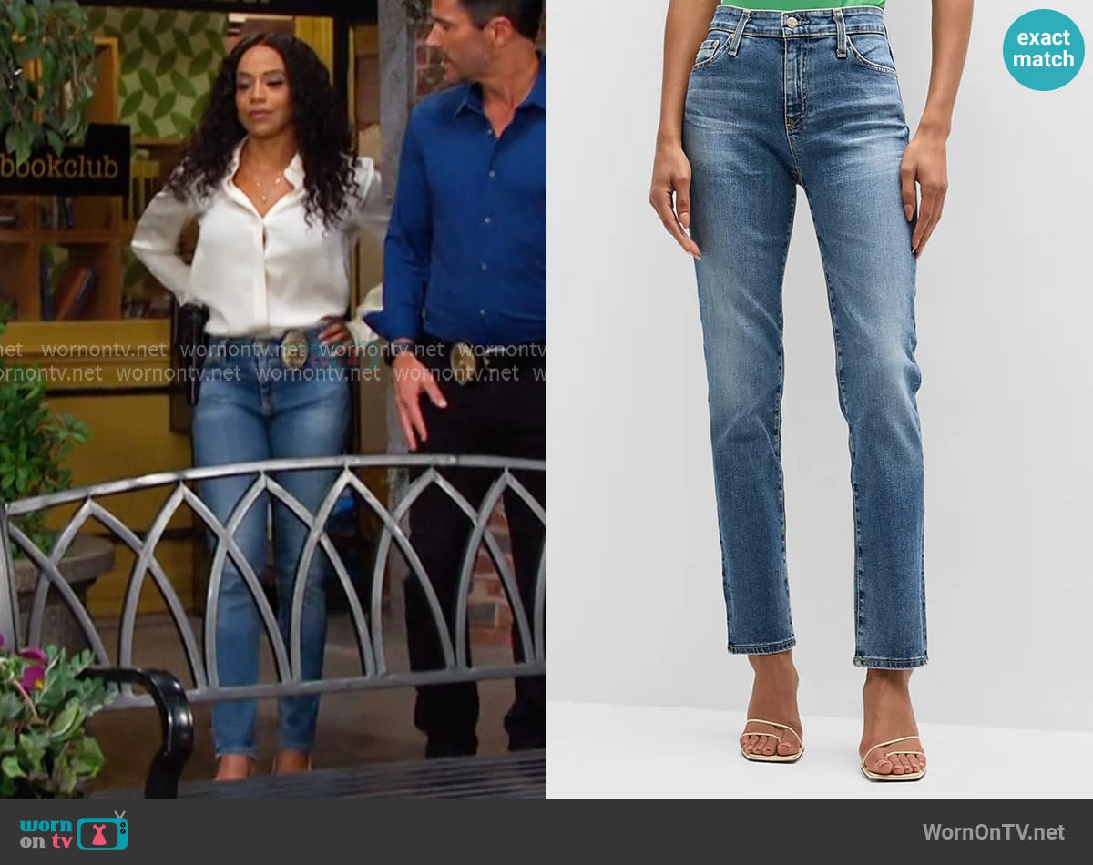 AG Jeans Mari Mid Rise Slim Straight Jeans worn by Jada Hunter (Elia Cantu) on Days of our Lives