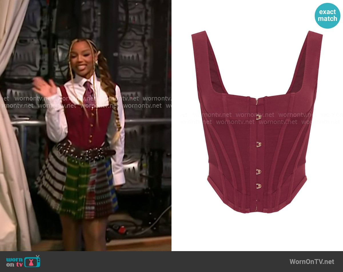 Chloe Bailey’s burgundy corset top on Today