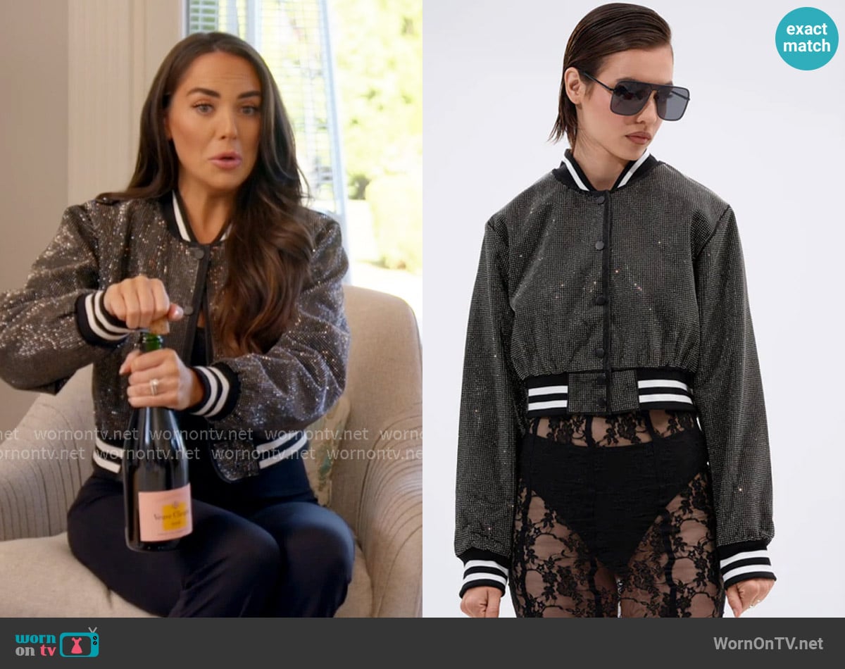 Akira Spotlight Rhinestone Bomber worn by Rosie DiMare on The Real Housewives of Rhode Island