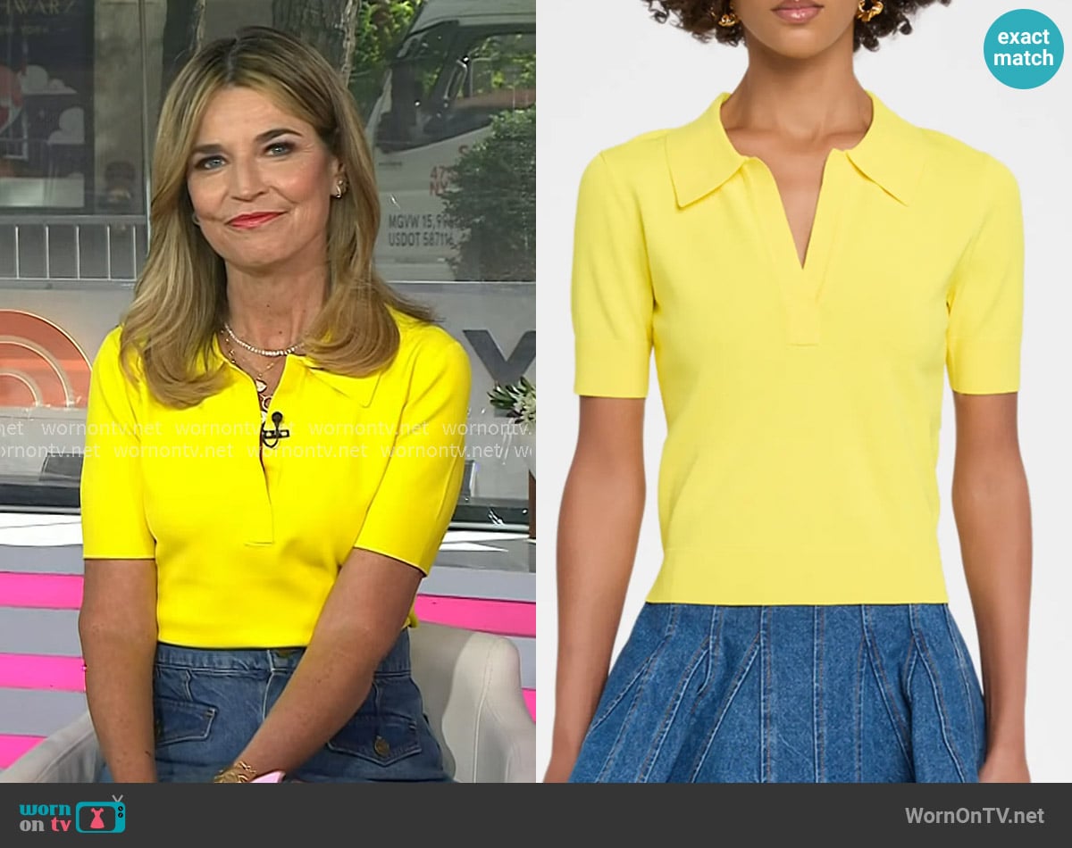 Aknvas Emma Short-Sleeve Polo Top worn by Savannah Guthrie on Today