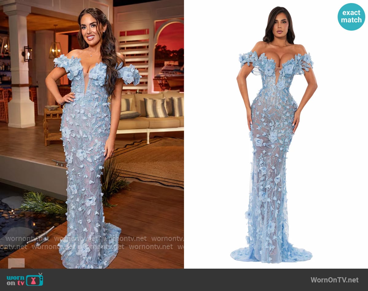 Albina Dyla Off Shoulder Floral Gown worn by Rosie DiMare on The Real Housewives of Rhode Island