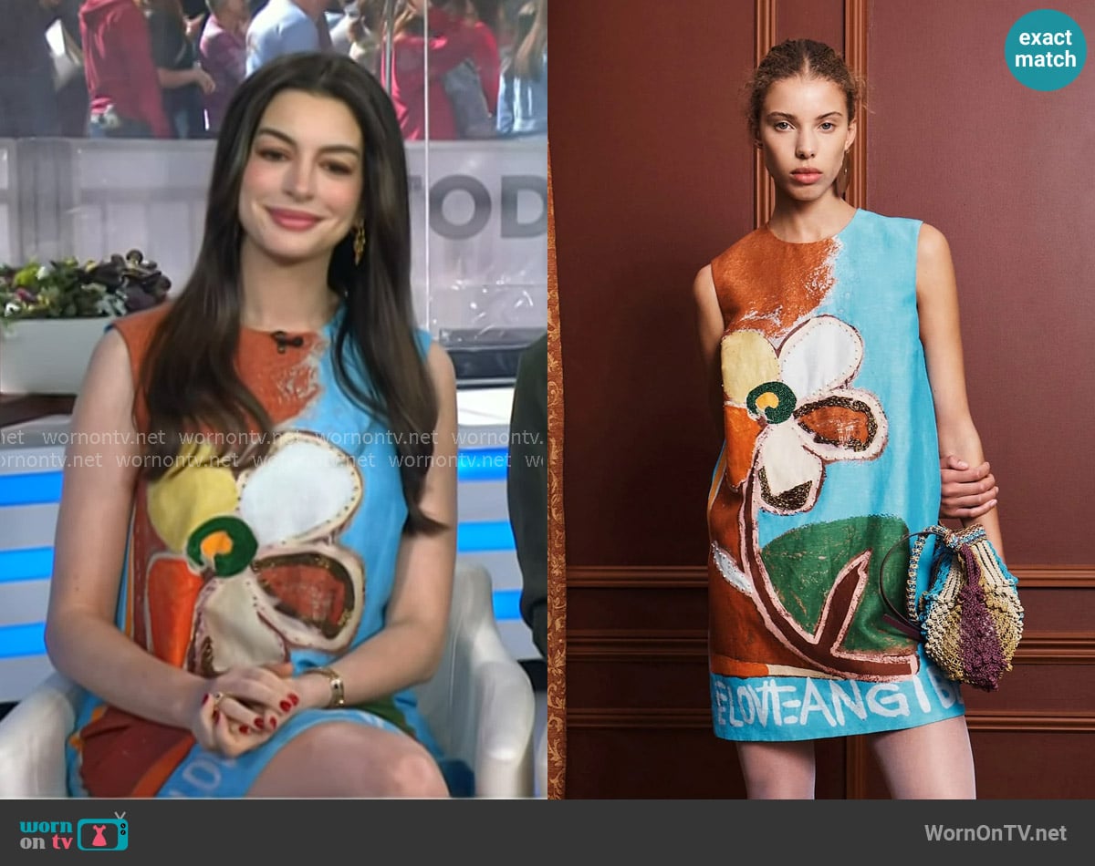 Alemais lenny embellished mini dress worn by Anne Hathaway on Today
