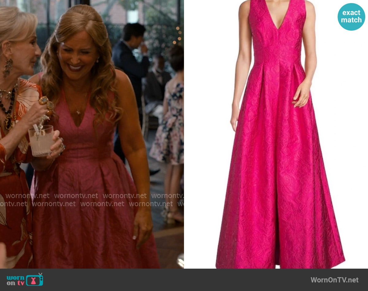Alex Marie Floral Textured Jacquard V-Neck Sleeveless Gown worn by Iris Maddox (Jodi Benson) on Sweet Magnolias