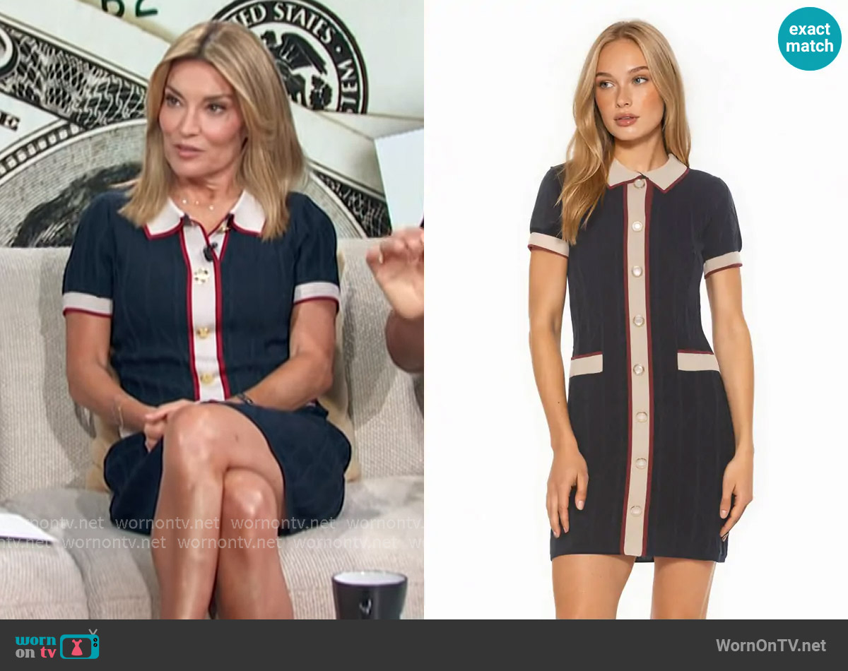 Alexia Admor Cove Collared Button Down Contrast Knit in Navy worn by Kit Hoover on Access Hollywood