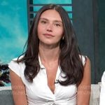 Alexie Olivo's white twist front top on Access Hollywood